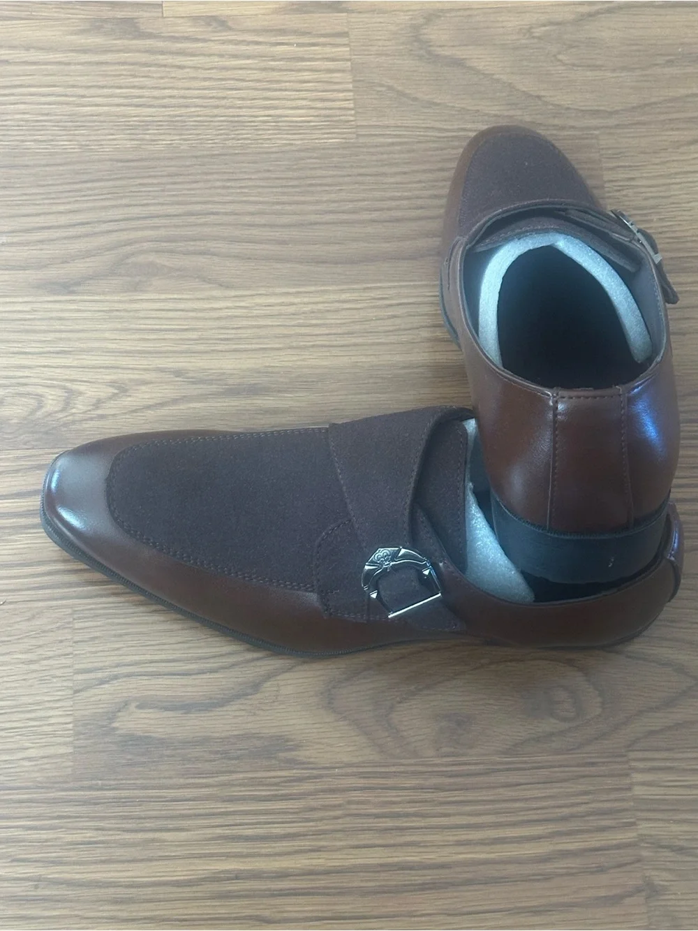 Brown Men's Leather & Suede Monk Strap Dress Shoes